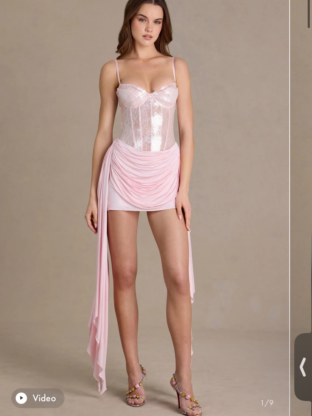 Oh Polly Blush Pink Lace Bustier Mini Chemise with Draped Skirt